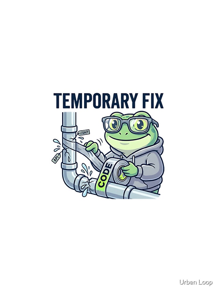Thumbnail 4 of 4, iPhone Case, Temporary Fix Coding Frog – Funny Programmer Debugging Sticker, Dev Humor, API Legacy Code Joke designed and sold by balticstudio09.