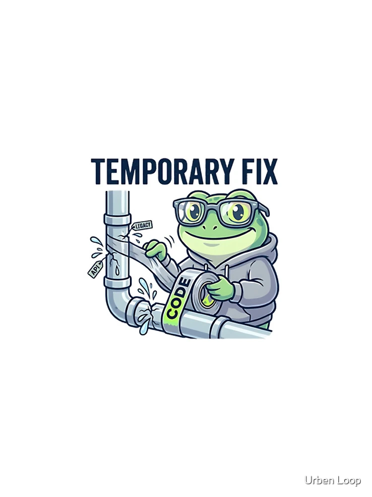 Thumbnail 4 of 4, iPhone Case, Temporary Fix Coding Frog – Funny Programmer Debugging Sticker, Dev Humor, API Legacy Code Joke designed and sold by Urben Loop.
