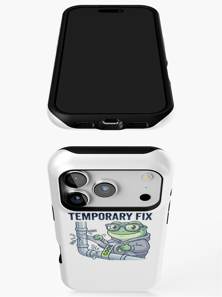Thumbnail 3 of 4, iPhone Case, Temporary Fix Coding Frog – Funny Programmer Debugging Sticker, Dev Humor, API Legacy Code Joke designed and sold by Urben Loop.