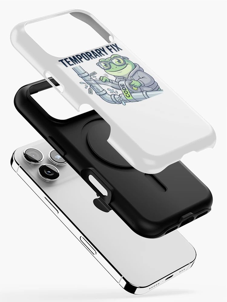 Thumbnail 2 of 4, iPhone Case, Temporary Fix Coding Frog – Funny Programmer Debugging Sticker, Dev Humor, API Legacy Code Joke designed and sold by Urben Loop.