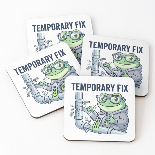 Item preview, Temporary Fix Coding Frog – Funny Programmer Debugging Sticker, Dev Humor, API Legacy Code Joke designed and sold by Urben Loop.