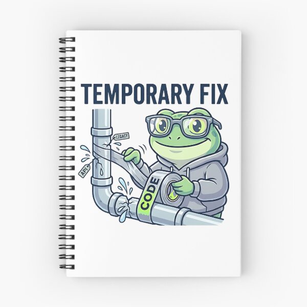 Item preview, Temporary Fix Coding Frog – Funny Programmer Debugging Sticker, Dev Humor, API Legacy Code Joke designed and sold by Urben Loop.