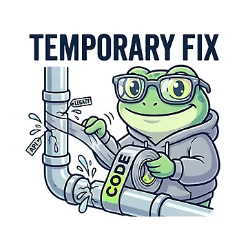 Artwork thumbnail, Temporary Fix Coding Frog – Funny Programmer Debugging Sticker, Dev Humor, API Legacy Code Joke by Urben Loop