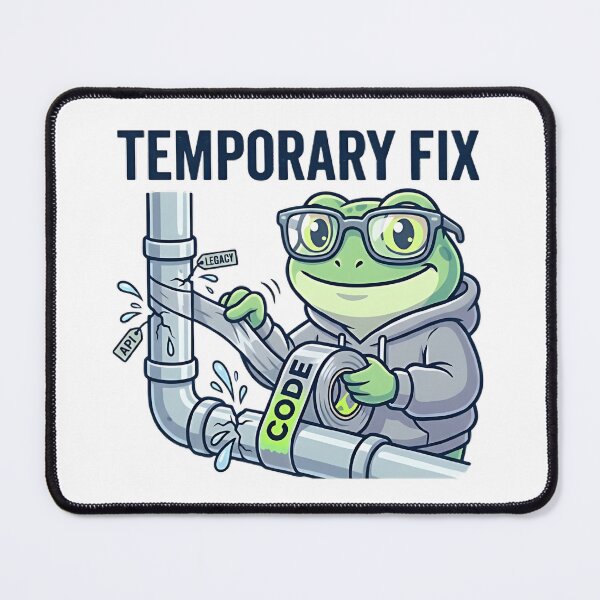 Item preview, Temporary Fix Coding Frog – Funny Programmer Debugging Sticker, Dev Humor, API Legacy Code Joke designed and sold by Urben Loop.