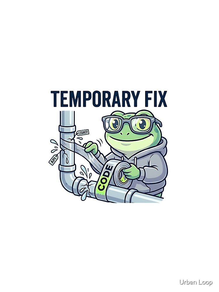 Thumbnail 3 of 3, Scarf, Temporary Fix Coding Frog – Funny Programmer Debugging Sticker, Dev Humor, API Legacy Code Joke designed and sold by balticstudio09.
