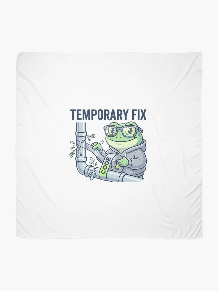 Thumbnail 2 of 3, Scarf, Temporary Fix Coding Frog – Funny Programmer Debugging Sticker, Dev Humor, API Legacy Code Joke designed and sold by Urben Loop.