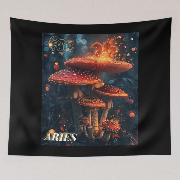 Item preview, Aries Zodiac Mushroom – Celestial Fungi Astrological Art designed and sold by ZubekStudio.
