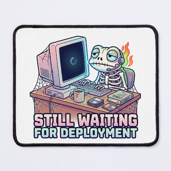 Item preview, Still Waiting for Deployment – Funny Programmer Skeleton Meme, DevOps Humor, Coding Life Design designed and sold by Urben Loop.