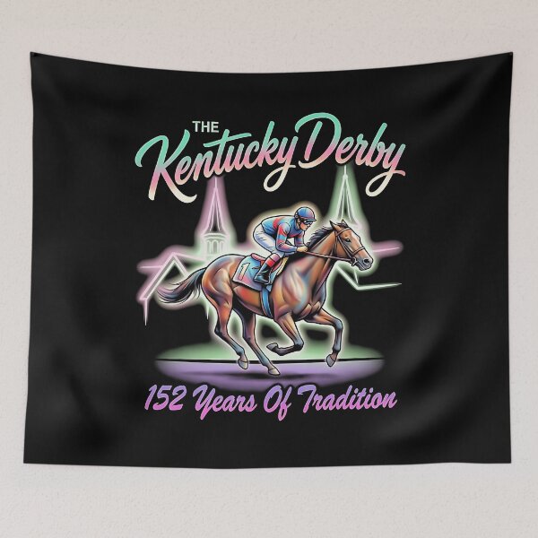 Item preview, Kentucky Derby Horse Racing Neon Retro 152 Years Tradition Jockey designed and sold by graphixpolash.