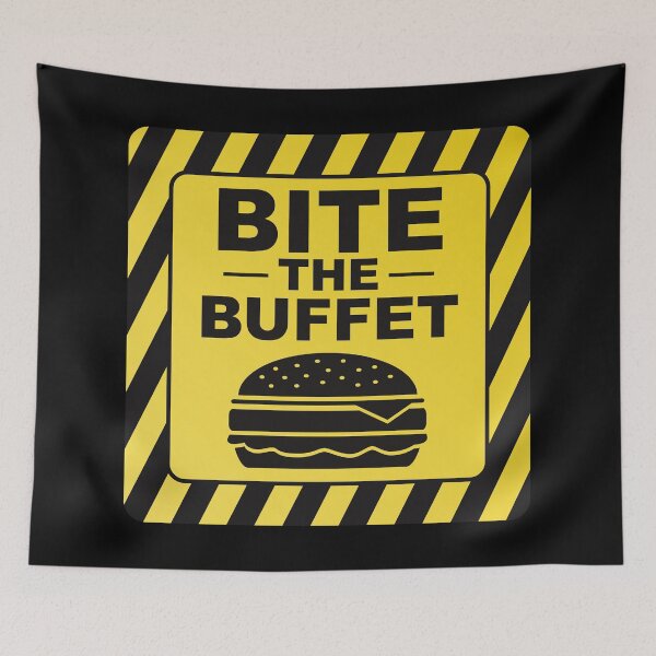 Item preview, Bite the Buffet Funny Food Pun Design – Burger Lover Humor Parody Sign designed and sold by WordPlayStudio.