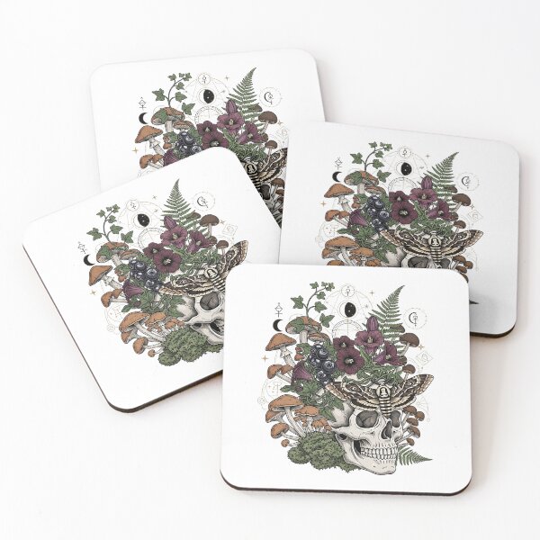 Item preview, Witchy Botanical Skull and Moth Cottagegore Art designed and sold by SholoStudio.