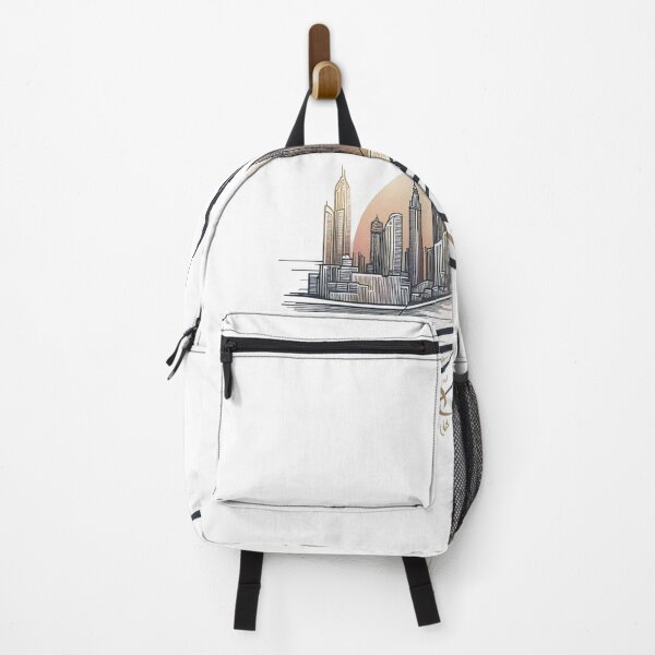 Item preview, Dubai Skyline Burj Khalifa Sunset Arabic Calligraphy Water Reflection Art designed and sold by HubbStudio.