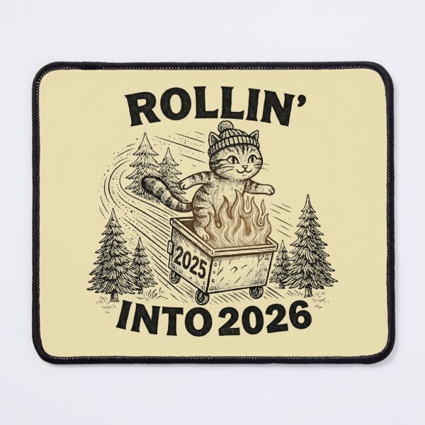 Item preview, Rollin Into 2026 Funny Cat – Dumpster Fire New Year Humor Vintage Kitty Design designed and sold by RealCuties.