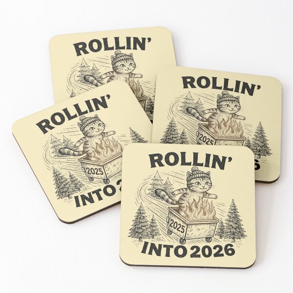 Item preview, Rollin Into 2026 Funny Cat – Dumpster Fire New Year Humor Vintage Kitty Design designed and sold by RealCuties.