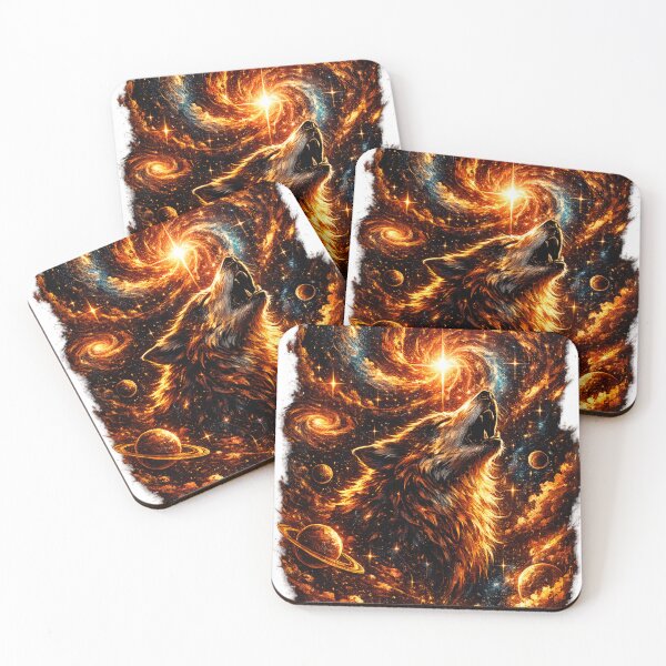 Item preview, Cosmic Fire Wolf Howling – Galaxy Space Art designed and sold by ThePixelMind.