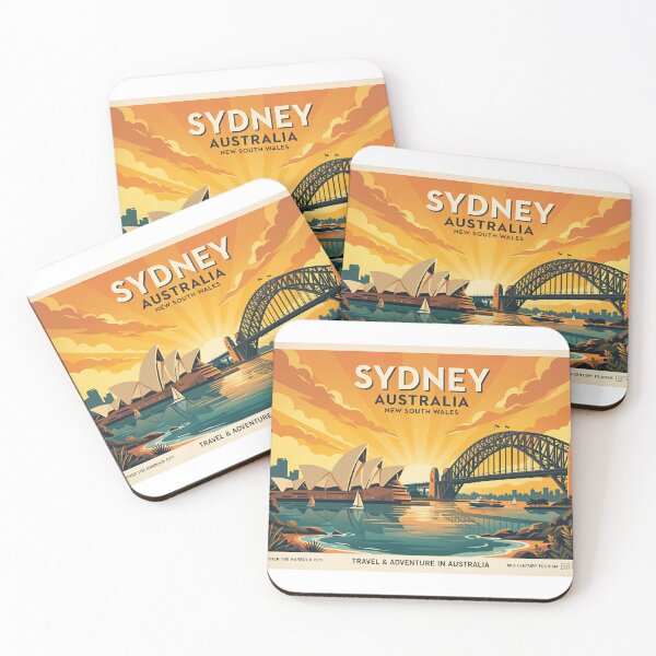 Item preview, Sydney Australia Travel Art Poster – Sunset Harbour Illustration, Opera House & Bridge, Retro Style designed and sold by andres felipe  Guevara Rincon.