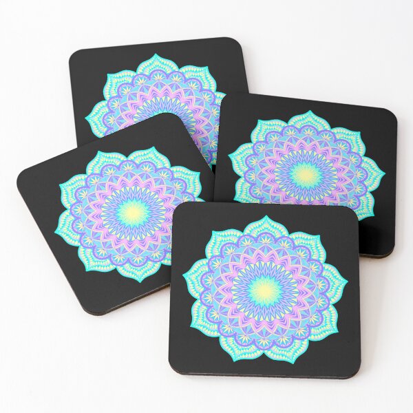 Item preview, Blue purple pink yellow filled mandala on black designed and sold by CreaTwinkles.