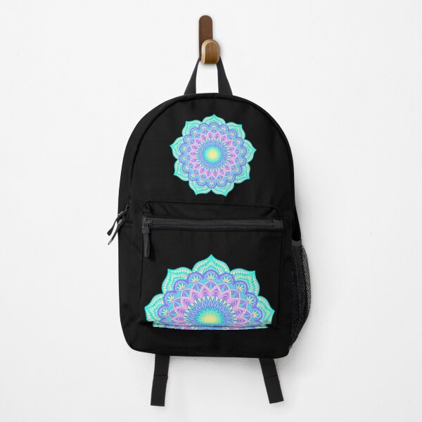 Item preview, Blue purple pink yellow filled mandala on black designed and sold by CreaTwinkles.
