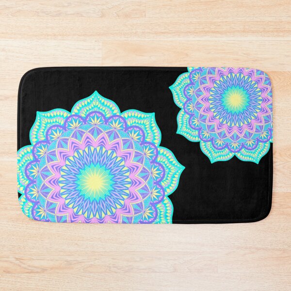Item preview, Blue purple pink yellow filled mandala on black designed and sold by CreaTwinkles.