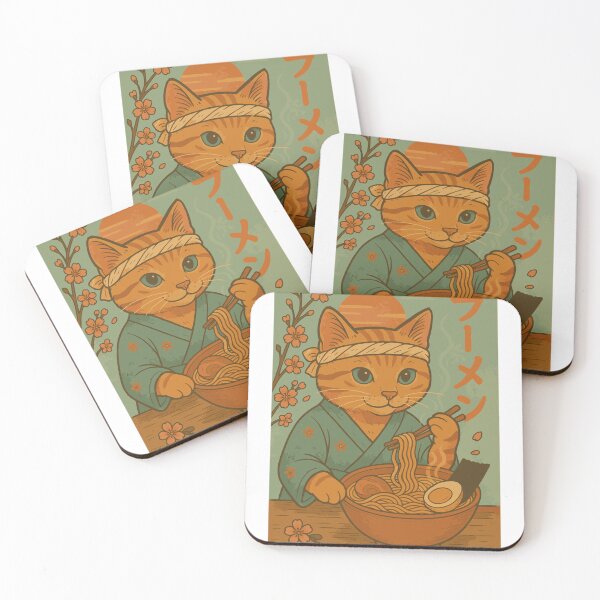 Item preview, Orange Tabby Cat Ramen Japanese Style | Kawaii Ginger Cat Eating Ramen Bowl | Anime Cat Kimono Cherry Blossom Art designed and sold by DeeDouu.