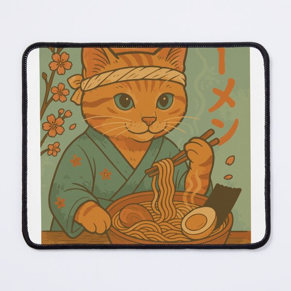 Item preview, Orange Tabby Cat Ramen Japanese Style | Kawaii Ginger Cat Eating Ramen Bowl | Anime Cat Kimono Cherry Blossom Art designed and sold by DeeDouu.
