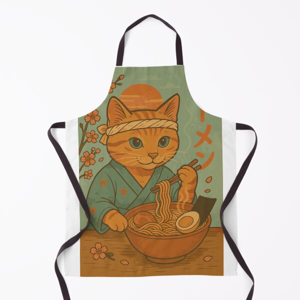 Item preview, Orange Tabby Cat Ramen Japanese Style | Kawaii Ginger Cat Eating Ramen Bowl | Anime Cat Kimono Cherry Blossom Art designed and sold by DeeDouu.