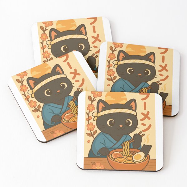 Item preview, Cute Chibi Black Cat Ramen Japanese Kawaii Style | Adorable Cartoon Cat Eating Ramen Bowl | Anime Neko Cherry Blossom Art designed and sold by DeeDouu.