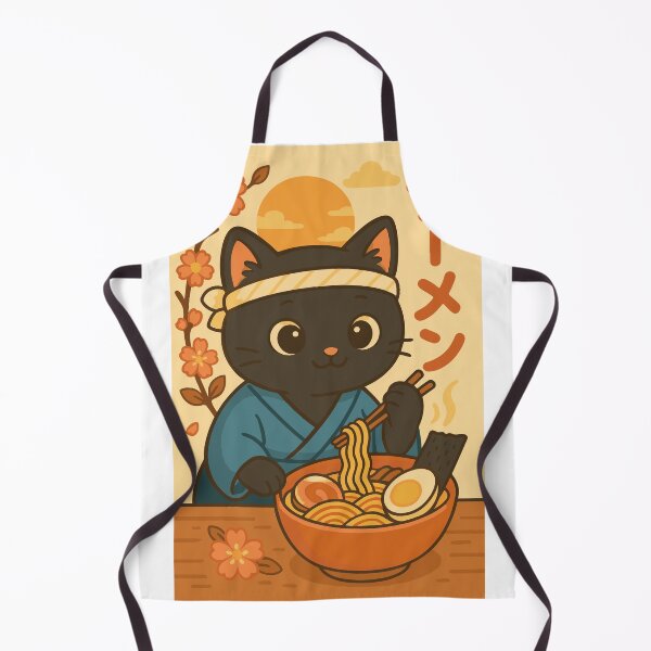 Item preview, Cute Chibi Black Cat Ramen Japanese Kawaii Style | Adorable Cartoon Cat Eating Ramen Bowl | Anime Neko Cherry Blossom Art designed and sold by DeeDouu.