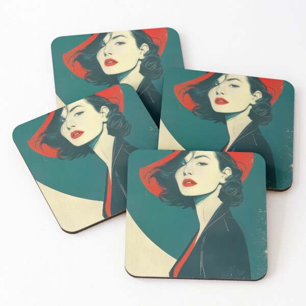Item preview, Minimalist Vintage Portrait - Modern Line Art Red Hat Boho Wall Decor designed and sold by Device VN.