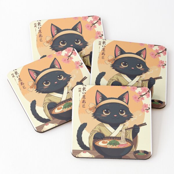 Item preview, Black Cat Ramen Anime Manga Style | Kawaii Neko Kimono Cherry Blossom Japanese Art | Ghibli Inspired Cat Ramen Bowl Gift designed and sold by DeeDouu.