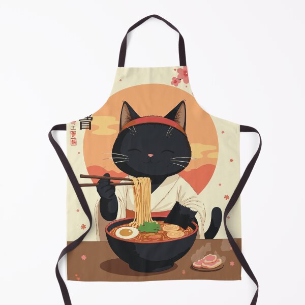Item preview, Happy Black Cat Ramen Japanese Sunset Poster | Peaceful Neko Kimono Cherry Blossom Art | Modern Anime Cat Ramen Bowl Gift designed and sold by DeeDouu.