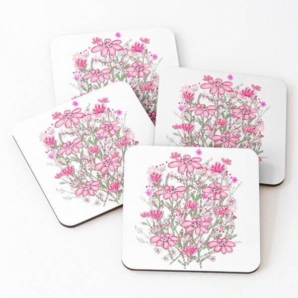 Artikelvorschau, Rosa Wildblumen im Boho-Cottagecore-Stil entworfen und verkauft von MeadowsAndInk.