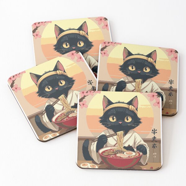 Item preview, Wide Eyes Black Cat Ramen Shop Japanese Art | Fluffy Neko Kimono Ramen Counter Cherry Blossom | Anime Cat Ramen Bowl Japanese Gift designed and sold by DeeDouu.