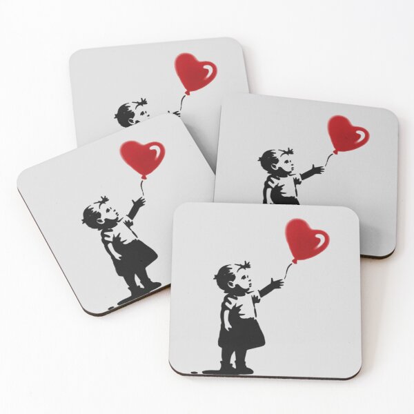 Item preview, Banksy graffiti - a small child reaching up toward a red heart-shaped balloon that appears to be drifting away designed and sold by 123ks.
