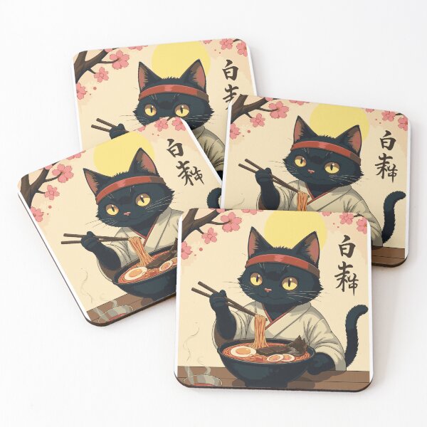 Item preview, Cool Black Cat Ramen Japanese Art | Piercing Eyes Neko Red Headband Cherry Blossom | Streetwise Anime Cat Ramen Bowl Gift designed and sold by DeeDouu.