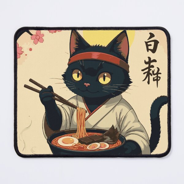 Item preview, Cool Black Cat Ramen Japanese Art | Piercing Eyes Neko Red Headband Cherry Blossom | Streetwise Anime Cat Ramen Bowl Gift designed and sold by DeeDouu.
