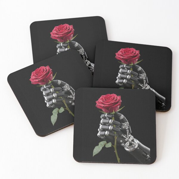 Item preview, Robotic Hand Holding Red Rose - Minimalist Tech Art designed and sold by Aervik.