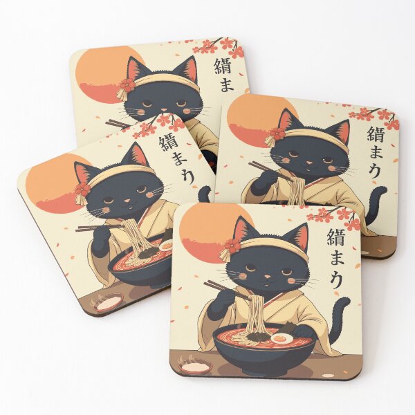 Item preview, Elegant Black Cat Ramen Japanese Art | Dreamy Neko Flower Headband Falling Petals | Vintage Anime Cat Ramen Bowl Japanese Gift designed and sold by DeeDouu.