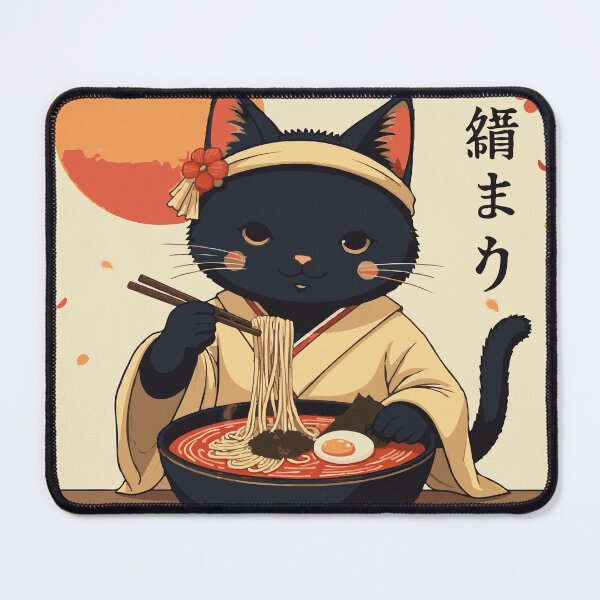 Item preview, Elegant Black Cat Ramen Japanese Art | Dreamy Neko Flower Headband Falling Petals | Vintage Anime Cat Ramen Bowl Japanese Gift designed and sold by DeeDouu.