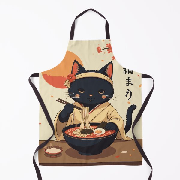 Item preview, Elegant Black Cat Ramen Japanese Art | Dreamy Neko Flower Headband Falling Petals | Vintage Anime Cat Ramen Bowl Japanese Gift designed and sold by DeeDouu.