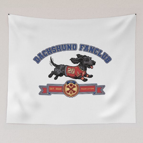 Item preview, Dachshund Fan Club Est 2002 Red and Navy Varsity designed and sold by HolySausage.