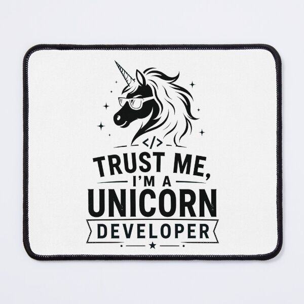 Aperçu de l'œuvre Fais-moi confiance, je suis un développeur licorne – humour geek Noir créée et vendue par CtrlAltLaugh.