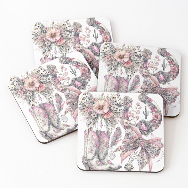 Item preview, Pink Boho Cowgirl Boots Horseshoe Floral Design designed and sold by EnlivenDesigns.