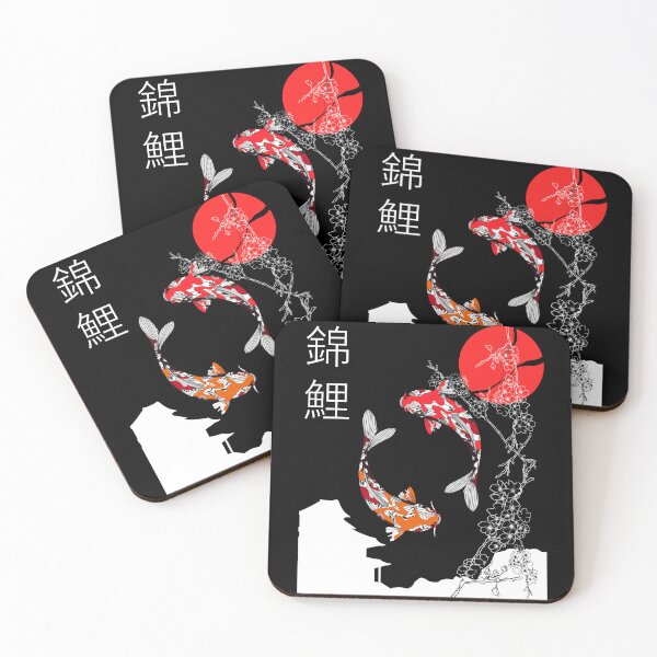 Item preview, Koi Fish and Cherry Blossom Art with red Japanese Sun designed and sold by Pikkalo.