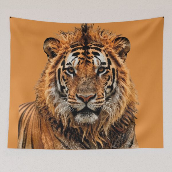 Item preview, Hybrid portrait of a Tiger/Lion with a powerful yet peaceful gaze (Digital Watercolor Illustration) designed and sold by Alan-David.
