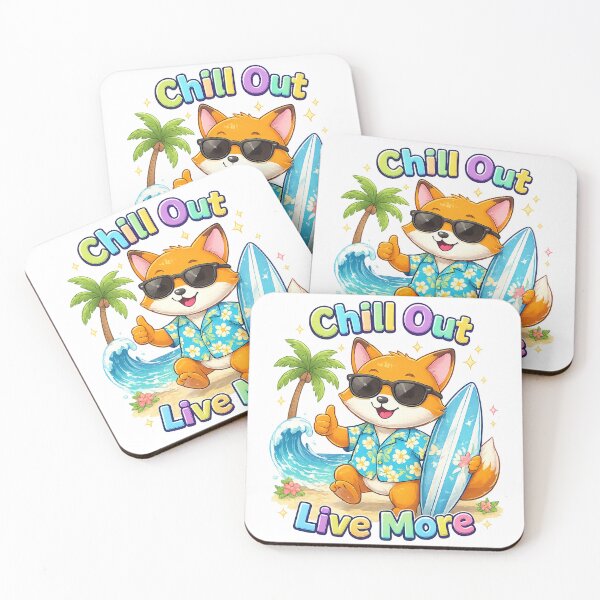 Item preview, Chill Out Live More Fox Shirt – Cute Kawaii Surfing Summer Animal Design designed and sold by Clothes With Smiling Animals Walt Gral.