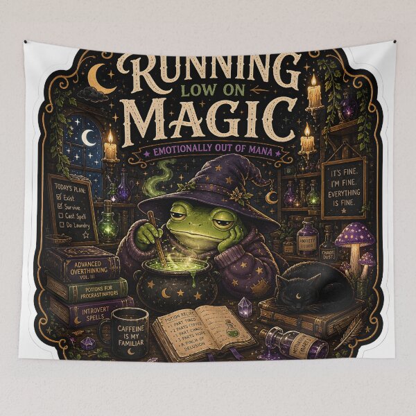 Item preview, Running Low On Magic Cozy Wizard Frog Fantasy Aesthetic designed and sold by StickyGuys.
