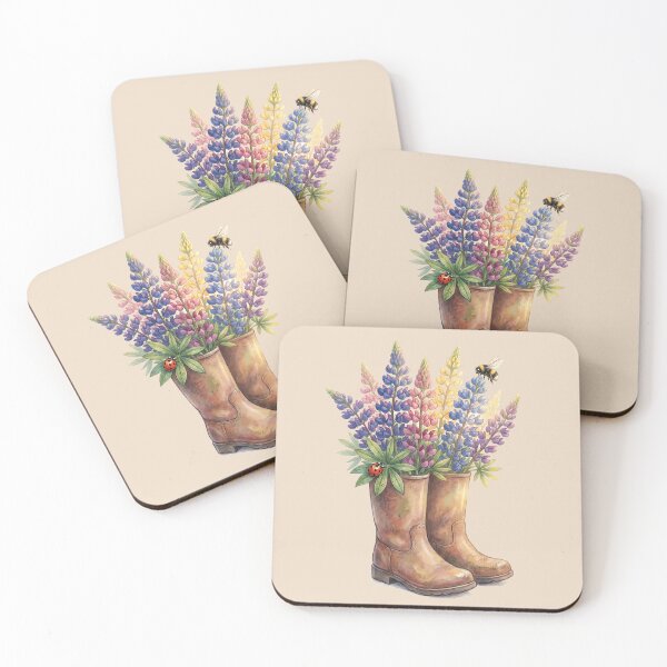 Item preview, Rustic Garden Boots with Wildflower Lupine Bouquet designed and sold by MythicCotton.