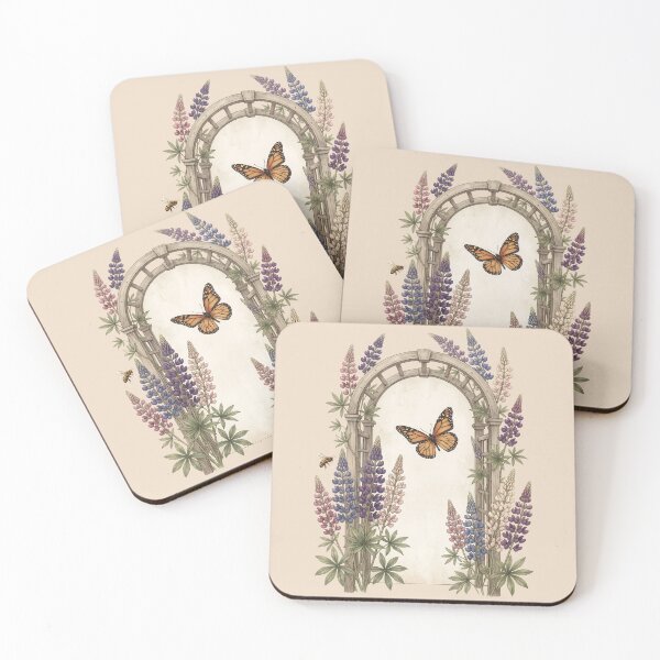 Item preview, Vintage Garden Arch with Wildflowers Lupine and Butterfly designed and sold by MythicCotton.