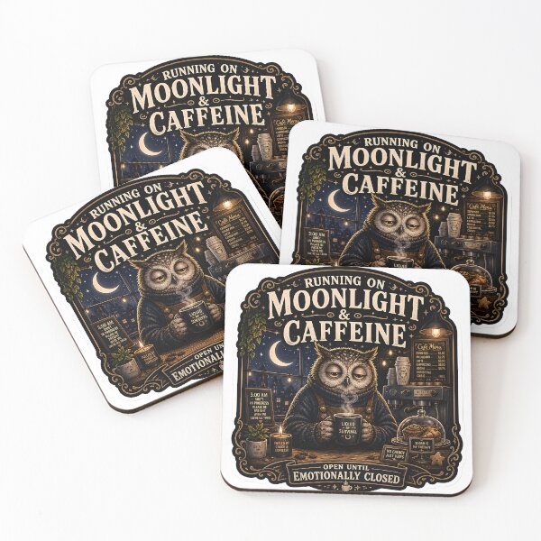 Item preview, Running On Moonlight And Caffeine Cozy Owl Café Aesthetic designed and sold by StickyGuys.
